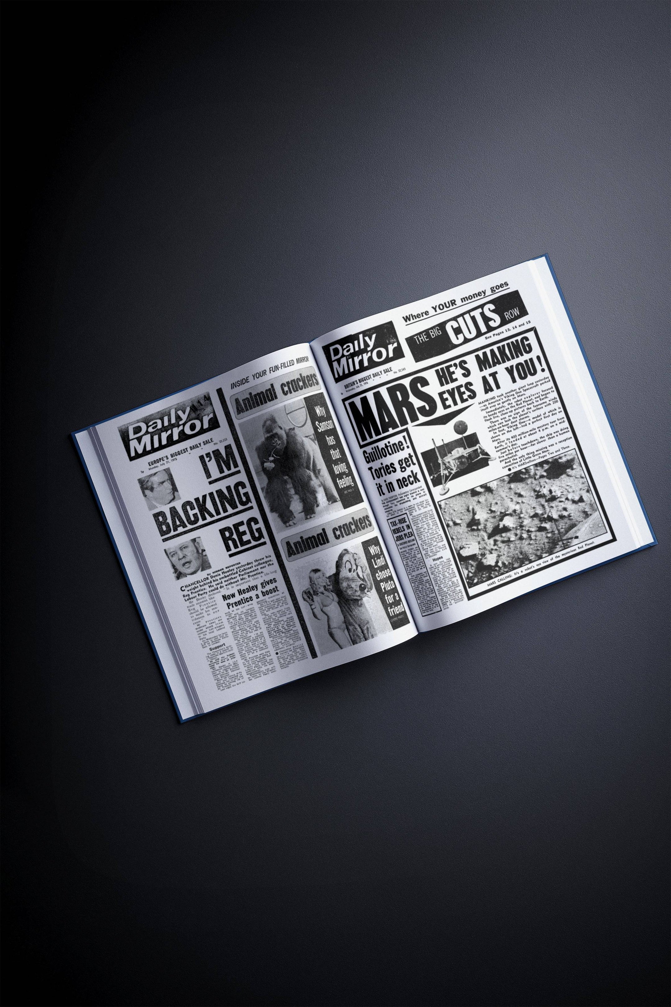Classic blue 50th milestone birthday newspaper book by Historic Newspapers, featuring historic newspaper pages celebrating the special occasion.