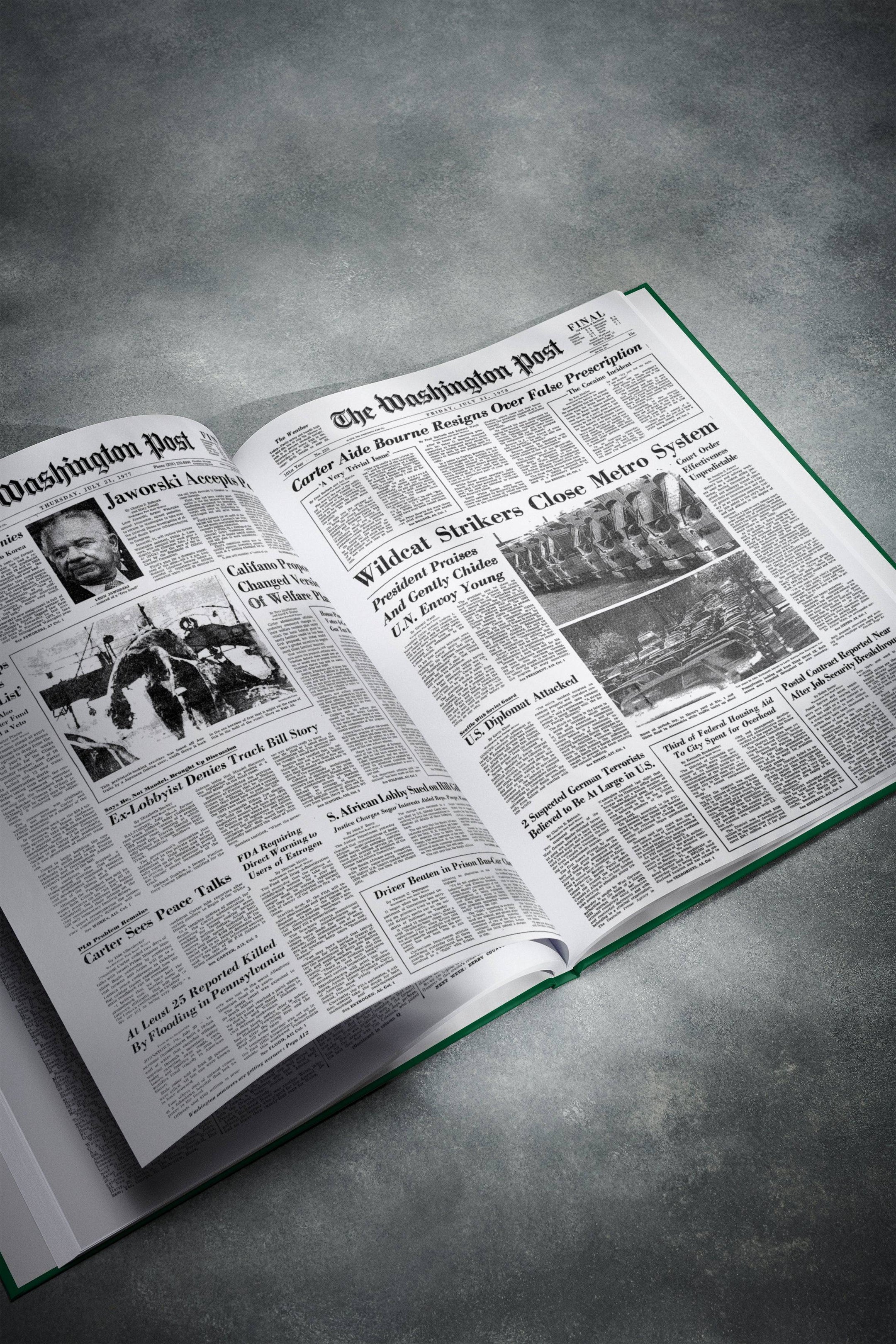 Historic Newspapers 50th Milestone Birthday Newspaper Book Washington Post edition with classic green cover, commemorating 50 years.
