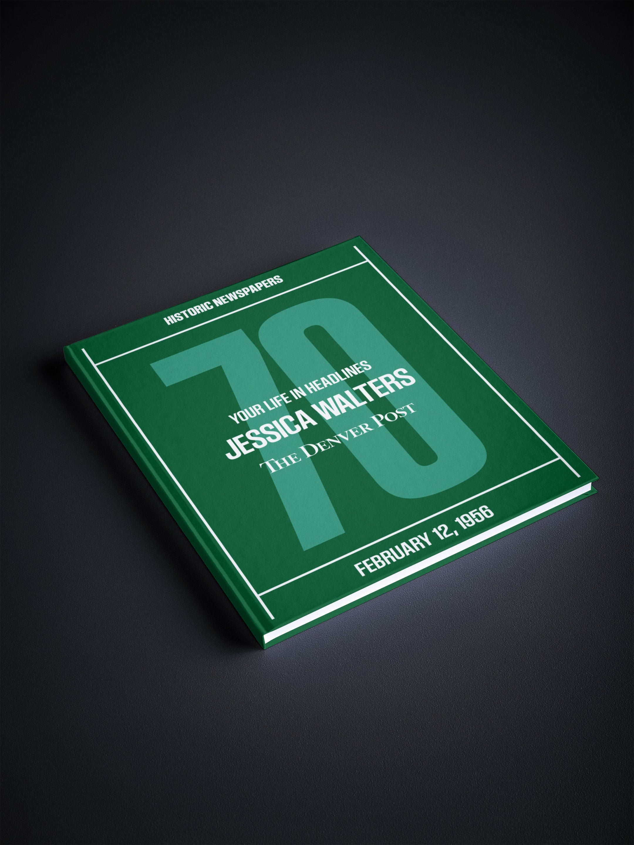 Personalised Denver Post birthday newspaper book by Historic Newspapers, featuring a milestone edition with green cover.