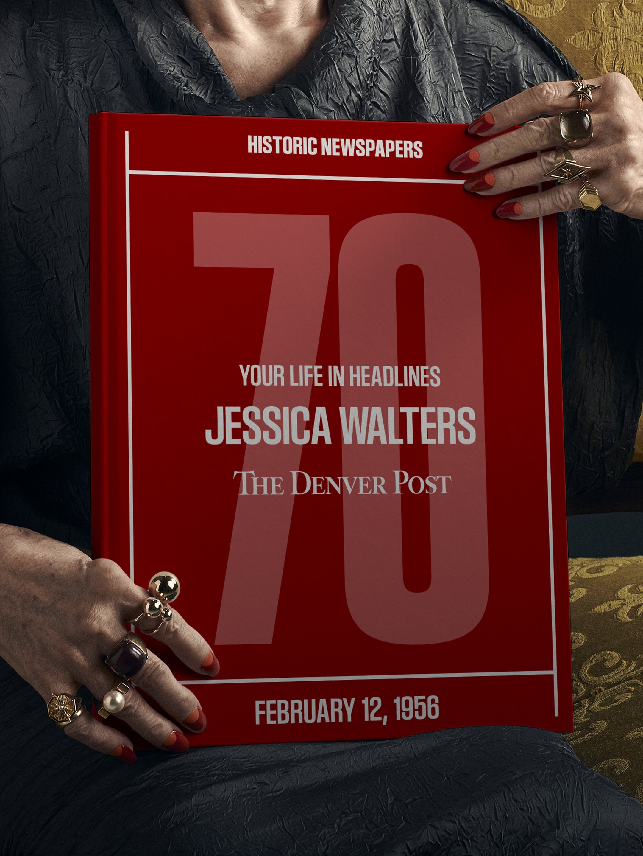 Personalised Denver Post birthday newspaper book by Historic Newspapers featuring milestone edition in maroon cover.