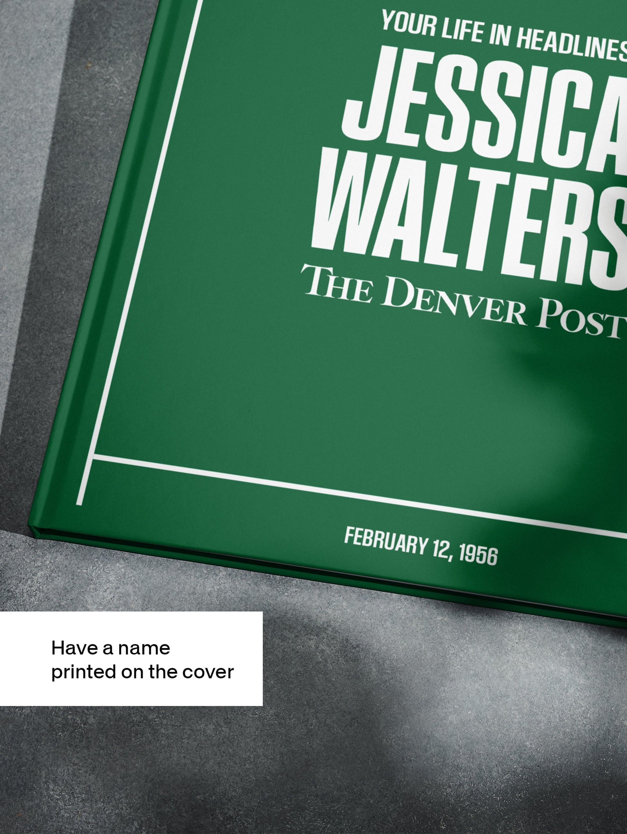 Personalised Denver Post Birthday Newspaper Book by Historic Newspapers, showcasing a vintage edition on a green newsstand.