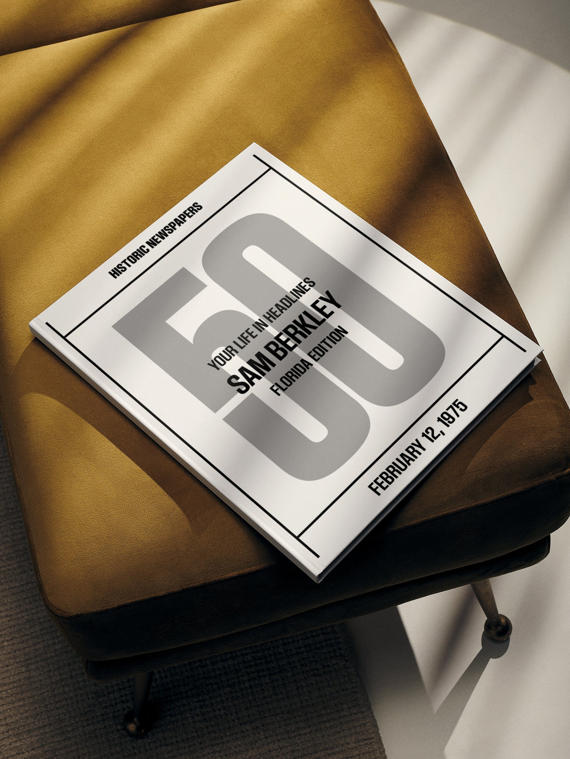 Personalised Florida Birthday Newspaper Book by Historic Newspapers, milestone edition with custom name and date on white background.