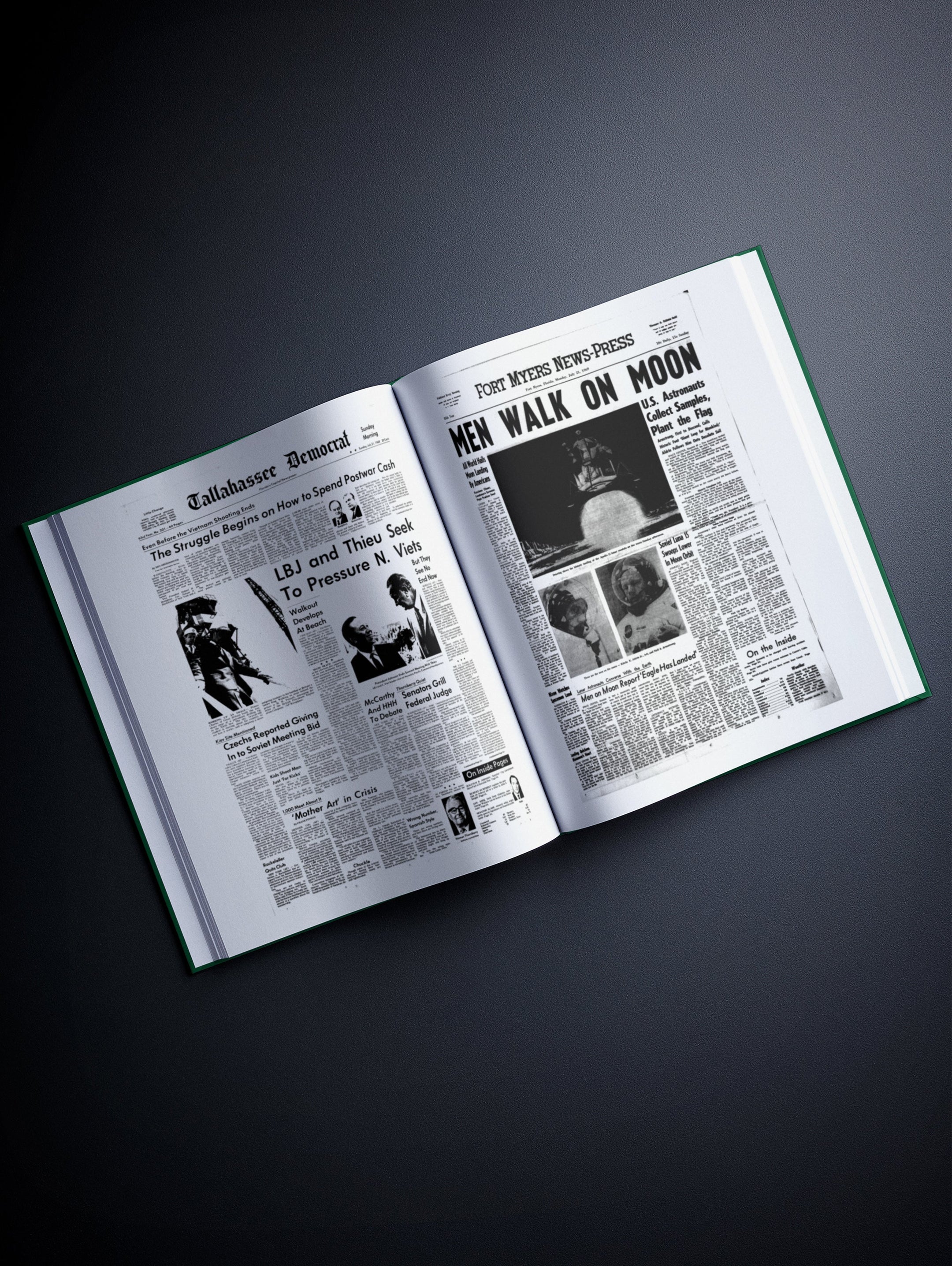 Personalised Florida Birthday Newspaper Book by Historic Newspapers, featuring a vintage newspaper on a green newsstand.