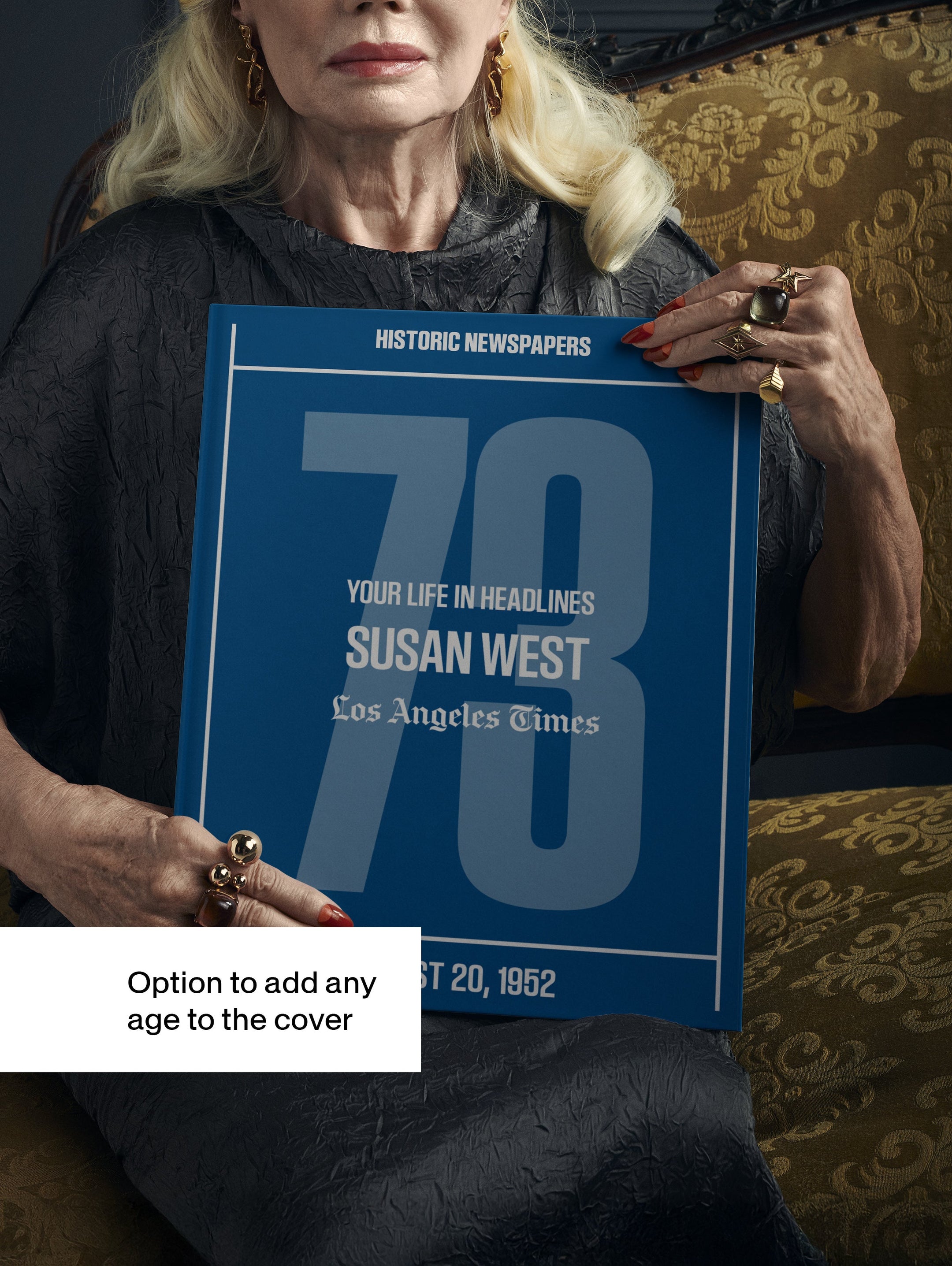 Personalised Los Angeles Times birthday newspaper book by Historic Newspapers showing a blue milestone edition for a 73rd birthday.