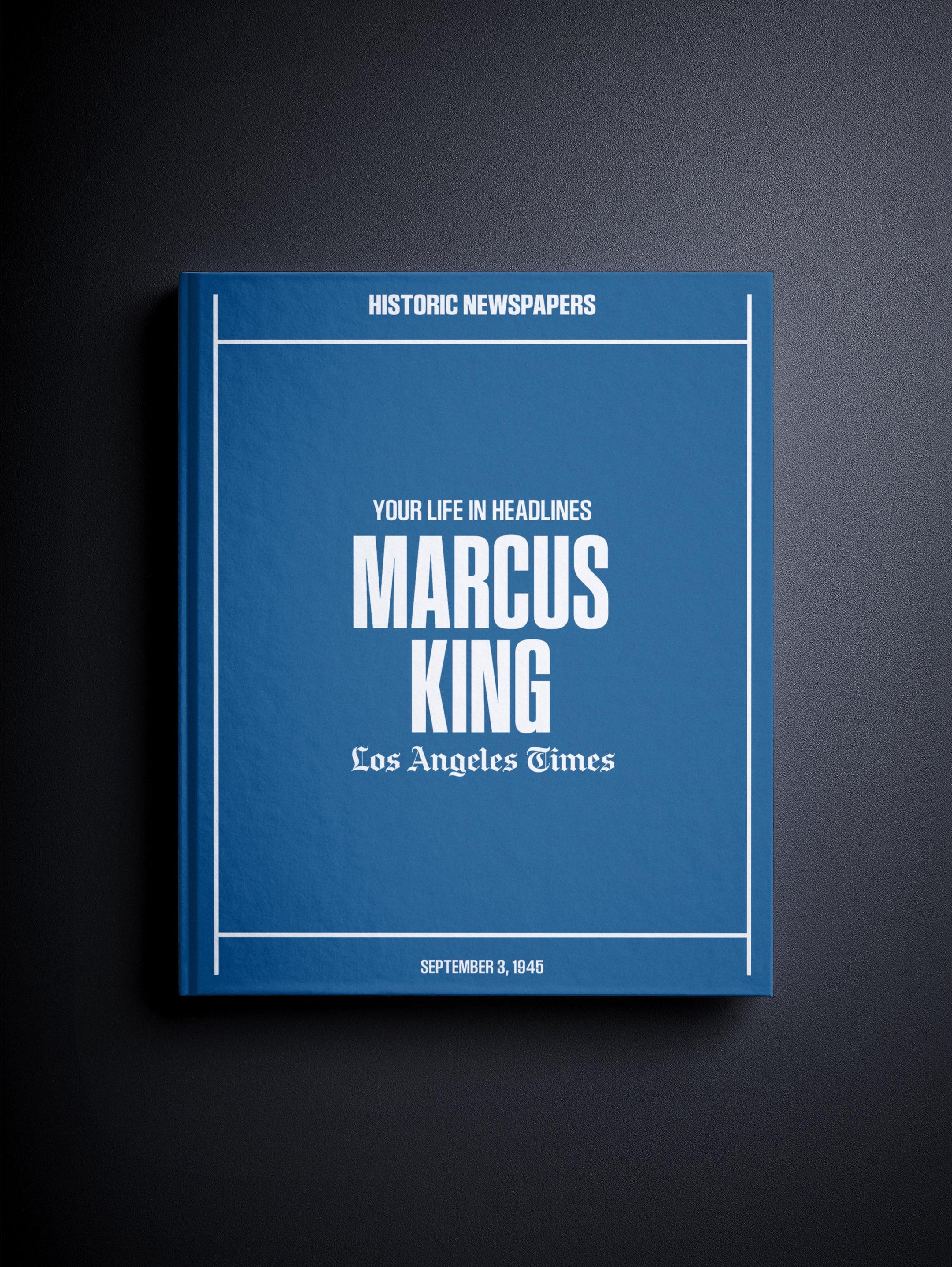 Personalised Los Angeles Times birthday newspaper book by Historic Newspapers, featuring a blue cover and vintage newspaper design.