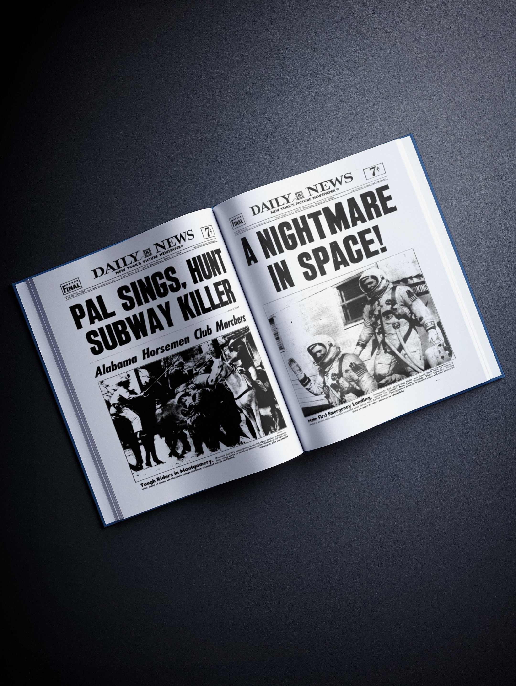 Personalised Birthday Newspaper Book featuring a New York Daily News edition in a classic blue cover, from Historic Newspapers.