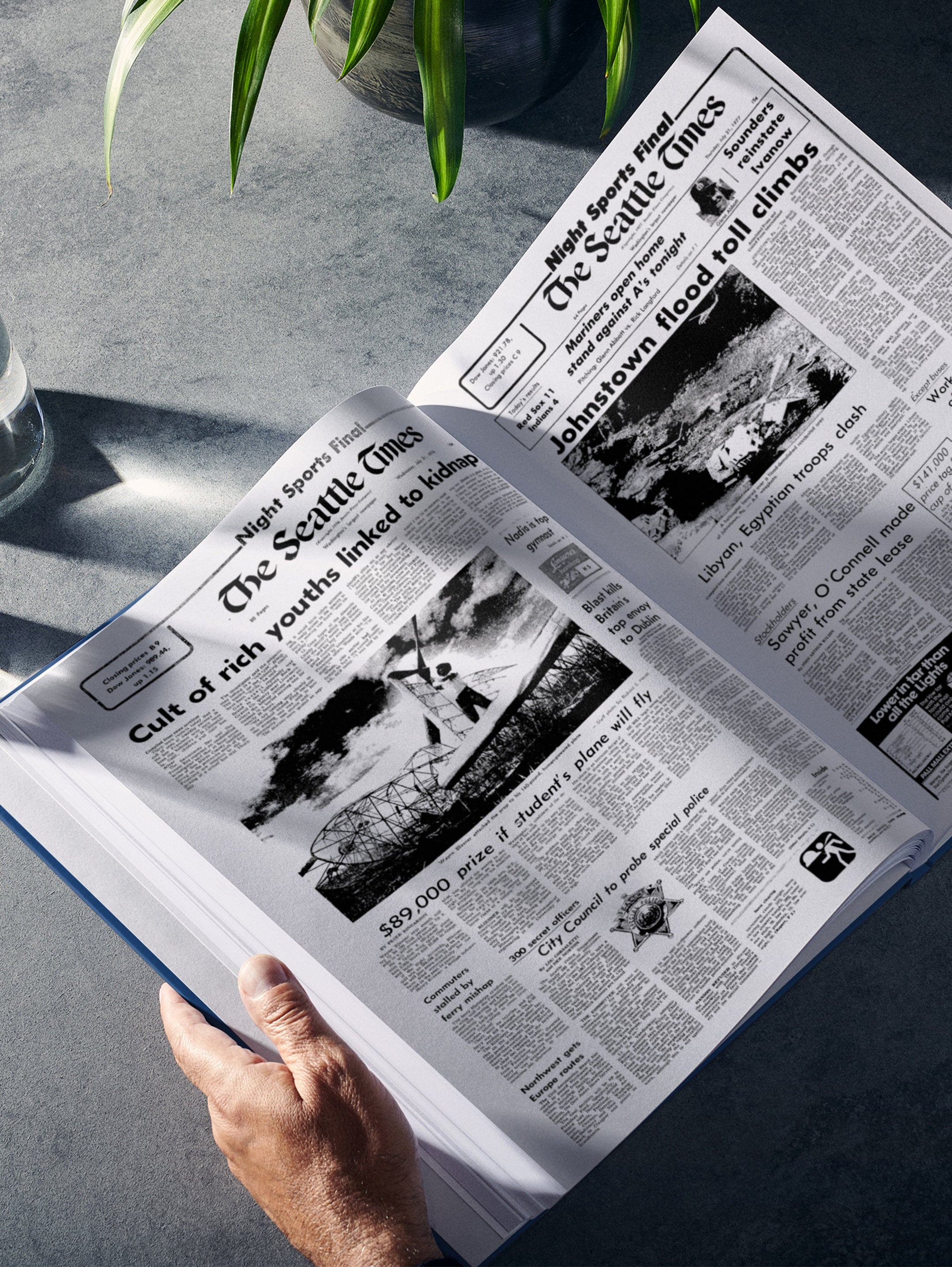 Personalised Seattle Times Birthday Newspaper Book by Historic Newspapers, featuring a classic blue cover and original newspaper pages.