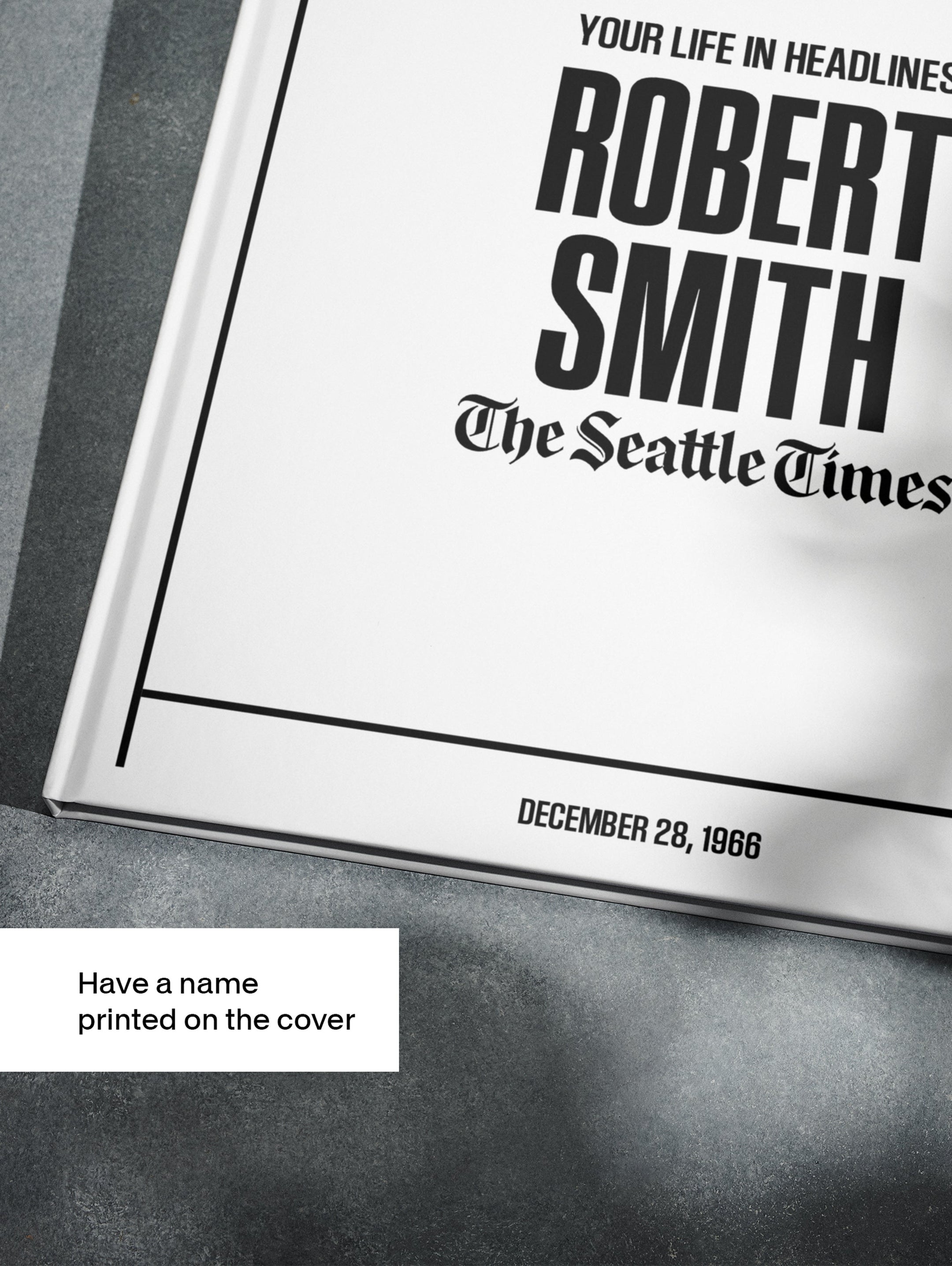 Personalised Seattle Times Birthday Newspaper Book by Historic Newspapers, featuring a vintage edition on a white newsstand.