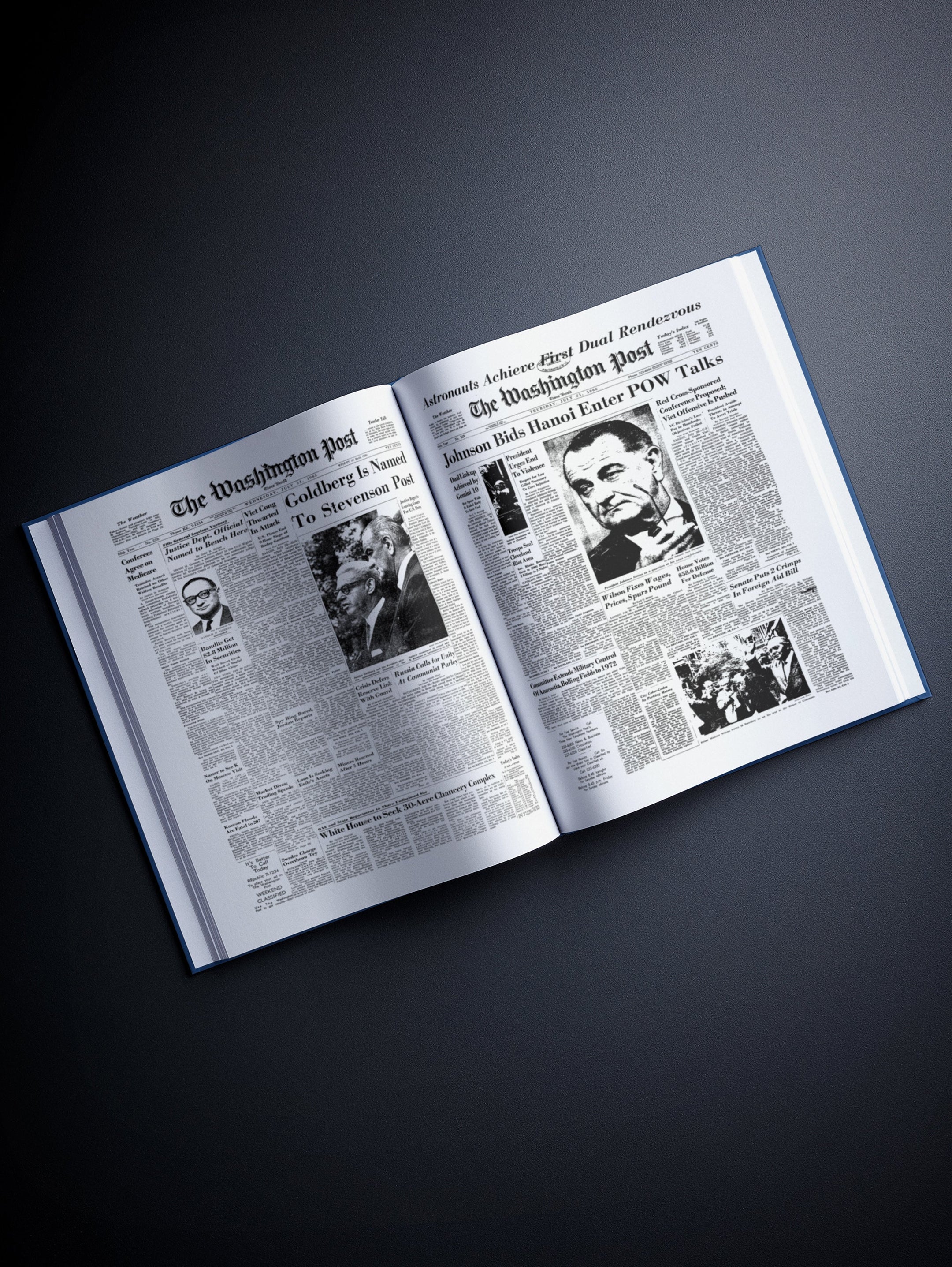 Personalised Birthday Newspaper Book featuring Washington Post edition in a classic blue cover, from Historic Newspapers.